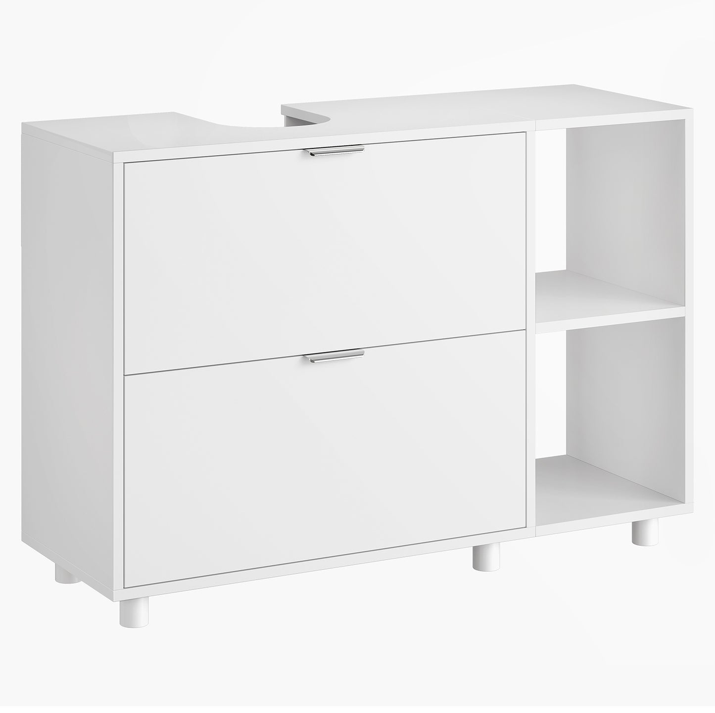 AOGLLATI Waschbeckenunterschrank Bad Unterschrank Waschbecken mit 2 Schubladen Waschtischunterschrank mit 3 offenen Fächern rechts oder Links austauschbar