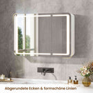 AOGLLATI Spiegelschrank Bad mit Beleuchtung & Steckdose Badezimmerschrank mit HD Spiegel 3 Verstellbaren Regalen Abgerundete Ecken 3 Farbtemperatur dimmbare