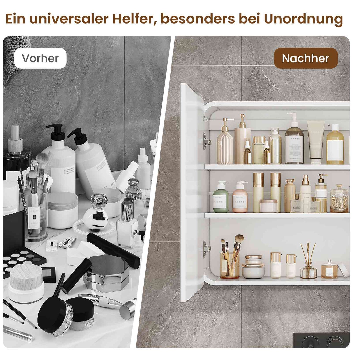 AOGLLATI Spiegelschrank Bad mit Beleuchtung & Steckdose Badezimmerschrank mit HD Spiegel 3 Verstellbaren Regalen Abgerundete Ecken 3 Farbtemperatur dimmbare