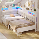 AOGLLATI Bett 90x200 mit 6 Staufächern mit LED-Beleuchtung Polsterbett Schlafsofa mit Steckdosen Gästebett Tagesbett