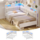 AOGLLATI Bett 90x200 mit 6 Staufächern mit LED-Beleuchtung Polsterbett Schlafsofa mit Steckdosen Gästebett Tagesbett