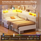 AOGLLATI Bett 90x200 mit 6 Staufächern mit LED-Beleuchtung Polsterbett Schlafsofa mit Steckdosen Gästebett Tagesbett