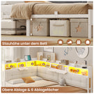 AOGLLATI Bett 90x200 mit 6 Staufächern mit LED-Beleuchtung Polsterbett Schlafsofa mit Steckdosen Gästebett Tagesbett