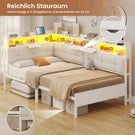 AOGLLATI Bett 90x200 mit 6 Staufächern mit LED-Beleuchtung Polsterbett Schlafsofa mit Steckdosen Gästebett Tagesbett
