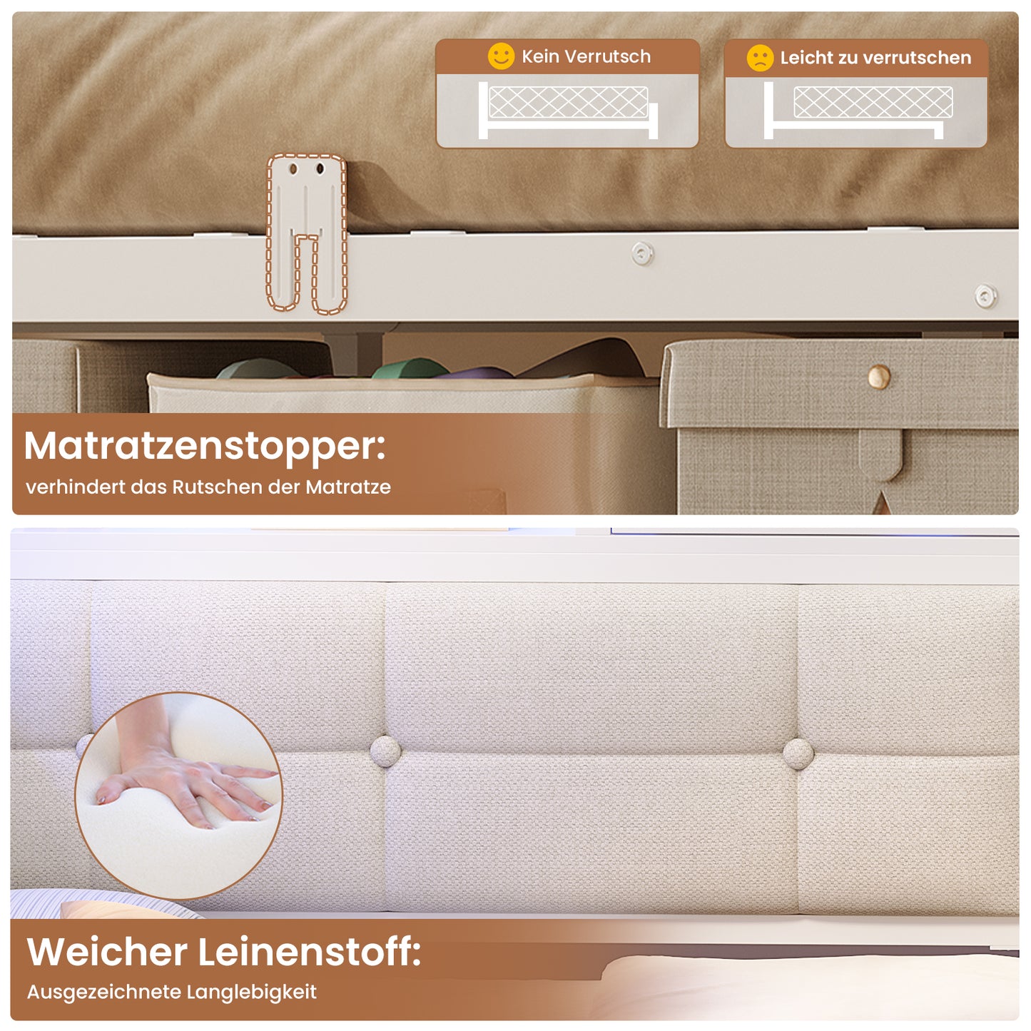 AOGLLATI Bett 90x200 mit 6 Staufächern mit LED-Beleuchtung Polsterbett Schlafsofa mit Steckdosen Gästebett Tagesbett