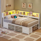 AOGLLATI Schlafsofa 90x200 Jugendbett mit Integriertem Bücherregal & 6 Schubladen Bett mit Stauraum & LED-Beleuchtung