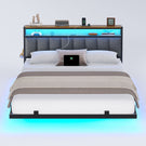 AOGLLATI Polsterbett 140x200 CM mit Ladestation & LED-Beleuchtung Doppelbettgestell mit Stauraum Kopfteil & Lattenrost Schwebender visueller Effekt