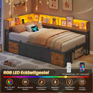 AOGLLATI Schlafsofa 90x200 Jugendbett mit Integriertem Bücherregal & 6 Schubladen Bett mit Stauraum & LED-Beleuchtung