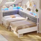 AOGLLATI Bett 90x200 mit 6 Staufächern mit LED-Beleuchtung Polsterbett Schlafsofa mit Steckdosen Gästebett Tagesbett