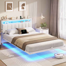 AOGLLATI Polsterbett 140x200 CM mit Ladestation & LED-Beleuchtung Doppelbettgestell mit Stauraum Kopfteil & Lattenrost Schwebender visueller Effekt