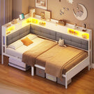 AOGLLATI Bett 90x200 mit 6 Staufächern mit LED-Beleuchtung Polsterbett Schlafsofa mit Steckdosen Gästebett Tagesbett