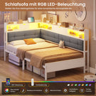 AOGLLATI Bett 90x200 mit 6 Staufächern mit LED-Beleuchtung Polsterbett Schlafsofa mit Steckdosen Gästebett Tagesbett