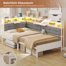 AOGLLATI Bett 90x200 mit 6 Staufächern mit LED-Beleuchtung Polsterbett Schlafsofa mit Steckdosen Gästebett Tagesbett