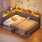 AOGLLATI Bett 90x200 mit 6 Staufächern mit LED-Beleuchtung Polsterbett Schlafsofa mit Steckdosen Gästebett Tagesbett