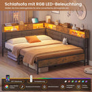 AOGLLATI Bett 90x200 mit 6 Staufächern mit LED-Beleuchtung Polsterbett Schlafsofa mit Steckdosen Gästebett Tagesbett