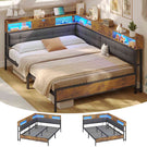 AOGLLATI Bett 90x200 mit 6 Staufächern mit LED-Beleuchtung Polsterbett Schlafsofa mit Steckdosen Gästebett Tagesbett