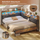AOGLLATI Bett 90x200 mit 6 Staufächern mit LED-Beleuchtung Polsterbett Schlafsofa mit Steckdosen Gästebett Tagesbett