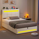 AOGLLATI Polsterbett 90 x 200 mit LED Beleuchtung und Ladestation jugendbett mit Höhenverstellbares Kopfteil und Stauraum