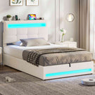 AOGLLATI Polsterbett 90 x 200 mit LED Beleuchtung und Ladestation jugendbett mit Höhenverstellbares Kopfteil und Stauraum