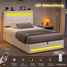 AOGLLATI Polsterbett 90 x 200 mit LED Beleuchtung und Ladestation jugendbett mit Höhenverstellbares Kopfteil und Stauraum
