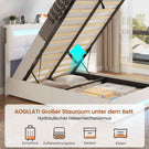 AOGLLATI Polsterbett 90 x 200 mit LED Beleuchtung und Ladestation jugendbett mit Höhenverstellbares Kopfteil und Stauraum