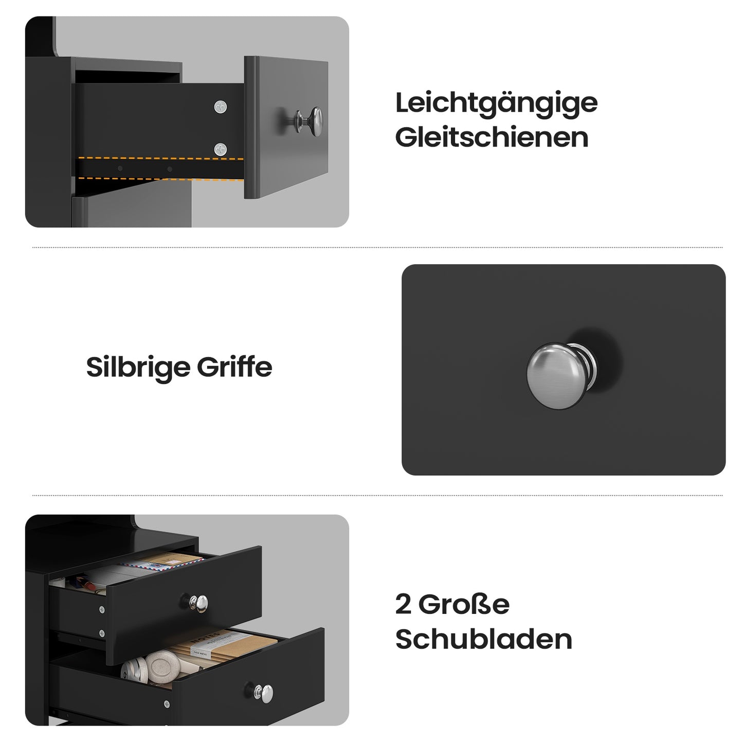 AOGLLATI Nachttisch mit Geheimfach Nachtschrank mit Steckdose und LED-Beleuchtung Beistelltisch mit 2 Schubladen 1 Ausziehrega