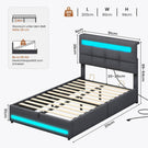 AOGLLATI Polsterbett 90 x 200 mit LED Beleuchtung und Ladestation jugendbett mit Höhenverstellbares Kopfteil und Stauraum