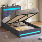 AOGLLATI Polsterbett 90 x 200 mit LED Beleuchtung und Ladestation jugendbett mit Höhenverstellbares Kopfteil und Stauraum