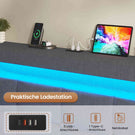 AOGLLATI Polsterbett 90 x 200 mit LED Beleuchtung und Ladestation jugendbett mit Höhenverstellbares Kopfteil und Stauraum