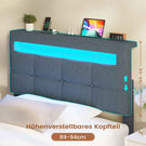 AOGLLATI Polsterbett 90 x 200 mit LED Beleuchtung und Ladestation jugendbett mit Höhenverstellbares Kopfteil und Stauraum