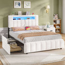 AOGLLATI Bett 140x200 mit 4 Schubladen Polsterbett 140x200 mit Steckdosen Doppelbett mit LED-Beleuchtung mit Multifunktionales Kopfteil