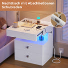 AOGLLATI Nachttisch mit Geheimfach Nachtschrank mit Steckdose und LED-Beleuchtung Beistelltisch mit 2 Schubladen 1 Ausziehrega