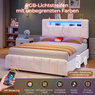 AOGLLATI Bett 140x200 mit 4 Schubladen Polsterbett 140x200 mit Steckdosen Doppelbett mit LED-Beleuchtung mit Multifunktionales Kopfteil