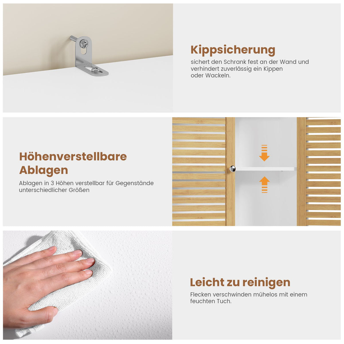 AOGLLATI Badezimmerschrank mit Badschrank mit 3 offenen Fächern und 2 Wäscheboxen herausnehmbarer Wäschesack mit Griffen Badezimmer Hochschrank mit verstellbare Ablage