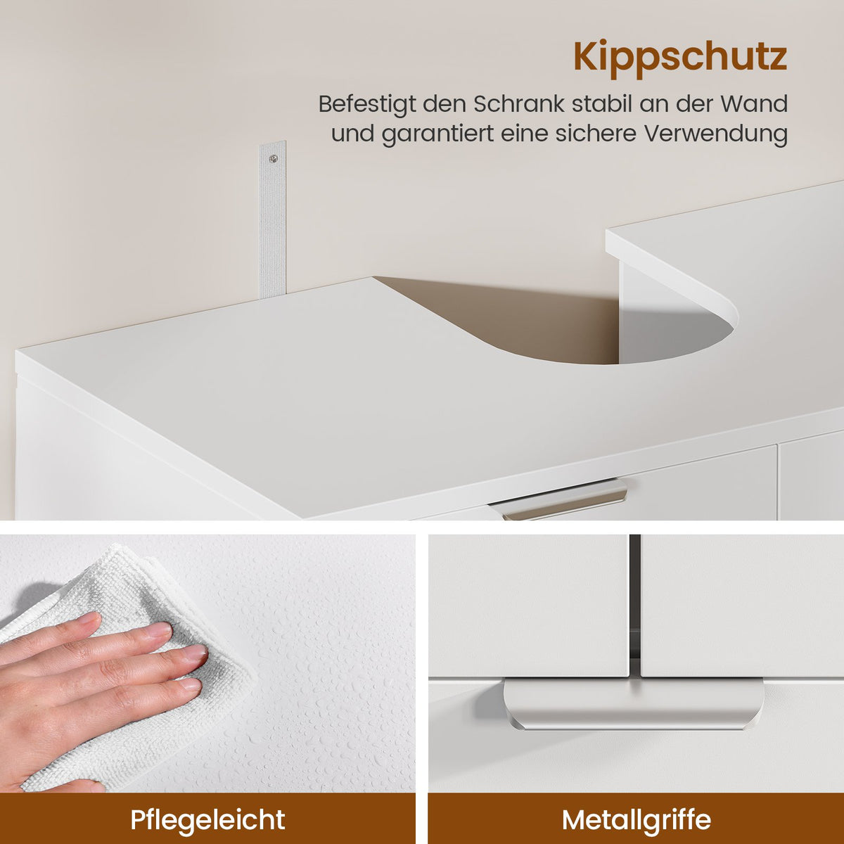 AOGLLATI Waschbeckenunterschrank weiß Badezimmerschrank mit 2 Türen große Schublade offene Fächer an Einer Seite rechts oder Links austauschbar