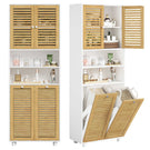 AOGLLATI Badezimmerschrank mit Badschrank mit 3 offenen Fächern und 2 Wäscheboxen herausnehmbarer Wäschesack mit Griffen Badezimmer Hochschrank mit verstellbare Ablage
