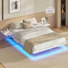 AOGLLATI Bettgestell Bett aus Metall mit LED Beleuchtung und Ladestation Schwebender Bettrahmen mit Aufbewahrungsregalen Metallbett mit Lattenrost