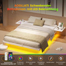 AOGLLATI Bettgestell Bett aus Metall mit LED Beleuchtung und Ladestation Schwebender Bettrahmen mit Aufbewahrungsregalen Metallbett mit Lattenrost