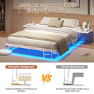 AOGLLATI Bettgestell 140x200 Bett 140x200 aus Metall mit LED Beleuchtung und Ladestation Schwebender Bettrahmen mit Aufbewahrungsregalen