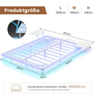 AOGLLATI Bettgestell 140x200 Bett 140x200 aus Metall mit LED Beleuchtung und Ladestation Schwebender Bettrahmen mit Aufbewahrungsregalen