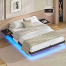 AOGLLATI Bettgestell Bett aus Metall mit LED Beleuchtung und Ladestation Schwebender Bettrahmen mit Aufbewahrungsregalen Metallbett mit Lattenrost