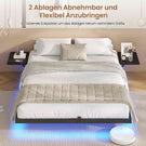 AOGLLATI Bettgestell Bett aus Metall mit LED Beleuchtung und Ladestation Schwebender Bettrahmen mit Aufbewahrungsregalen Metallbett mit Lattenrost