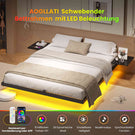 AOGLLATI Bettgestell Bett aus Metall mit LED Beleuchtung und Ladestation Schwebender Bettrahmen mit Aufbewahrungsregalen Metallbett mit Lattenrost