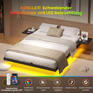 AOGLLATI Bettgestell 140x190 Bett 140x190 aus Metall mit LED Beleuchtung und Ladestation Schwebender Bettrahmen mit Aufbewahrungsregalen