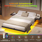 AOGLLATI Bettgestell 180x200 Bett 180x200 aus Metall mit LED Beleuchtung und Ladestation Schwebender Bettrahmen mit Aufbewahrungsregalen Metallbett