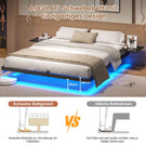 AOGLLATI Bettgestell Bett aus Metall mit LED Beleuchtung und Ladestation Schwebender Bettrahmen mit Aufbewahrungsregalen Metallbett mit Lattenrost