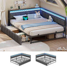 AOGLLATI Polsterbett Schlafsofa mit USB-Steckdosen und LED-Beleuchtung Jugendbett mit 2 Schubladen Bettgestell mit Lattenrost
