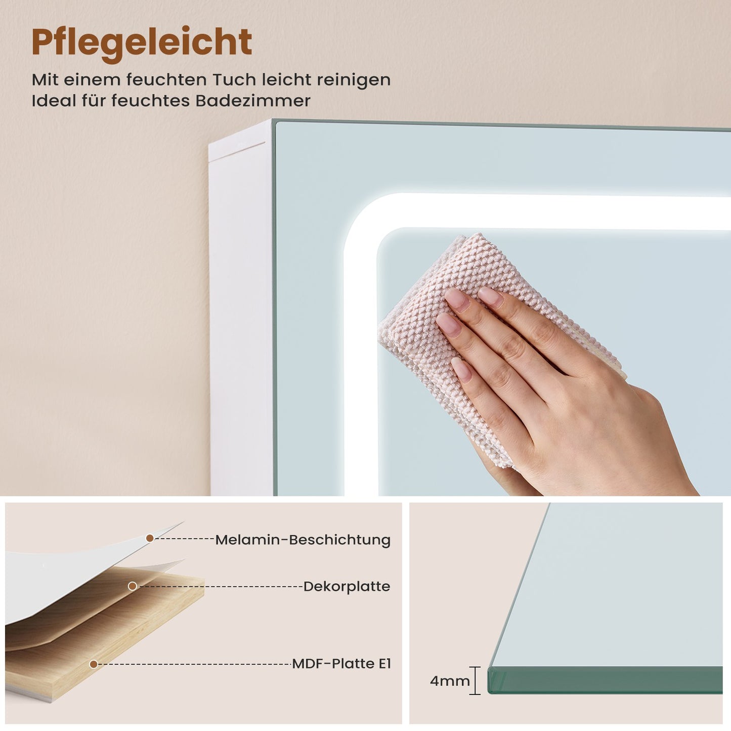 AOGLLATI Spiegelschrank Bad mit LED-Beleuchtung & Steckdose 70x16x60cm Badezimmer spiegelschrank mit Verstellbarer Ablage HD-Spiegel