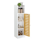 AOGLLATI Badezimmerschrank Toilettenschrank mit 2 offenen Fächern & Verstellbare Ablagen Badschrank schmal mit Bambustür Badregal