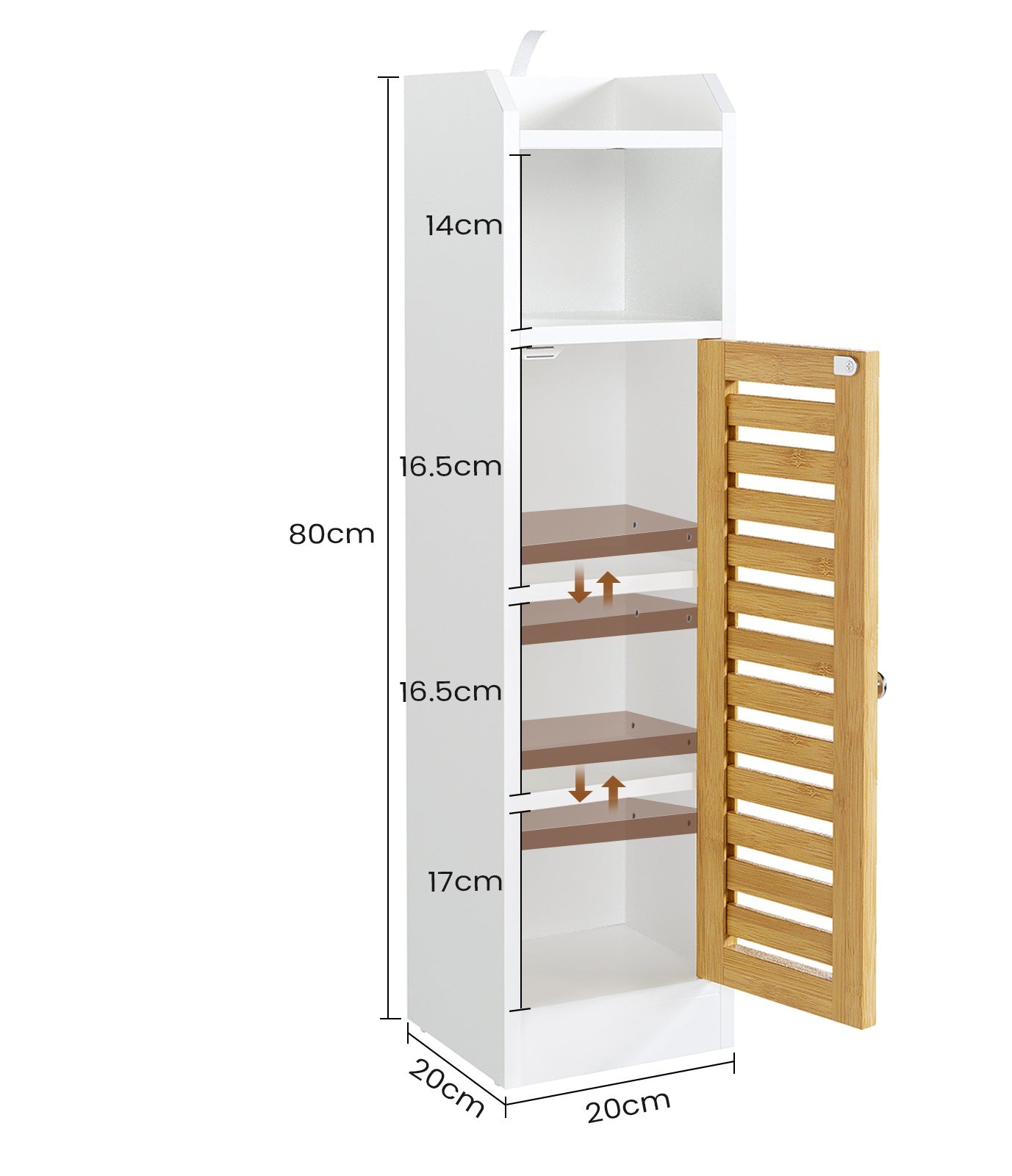 AOGLLATI Badezimmerschrank Toilettenschrank mit 2 offenen Fächern & Verstellbare Ablagen Badschrank schmal mit Bambustür Badregal